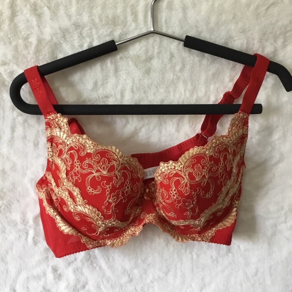 Wacoal Elegant Red and Gold Lace Bra - Picture 1 of 15